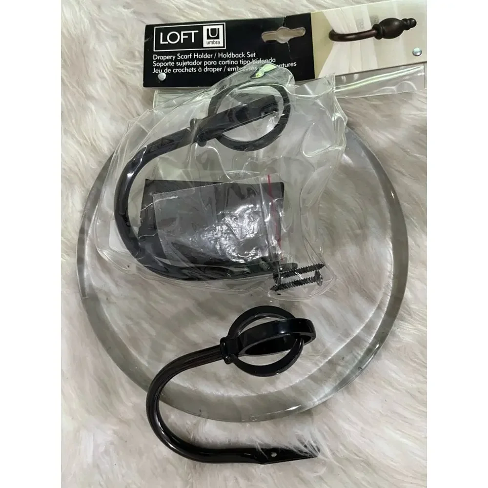 NEW Loft Umbra Curtain Drapery Scarf Holder Holdback Oval Set of 2 Ebony Black